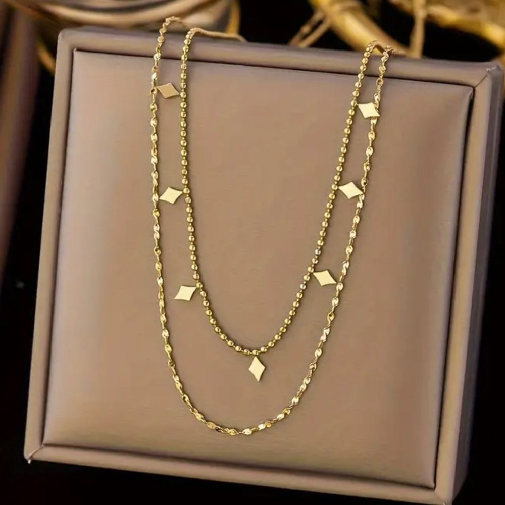 NWT dainty diamond, double strand necklace